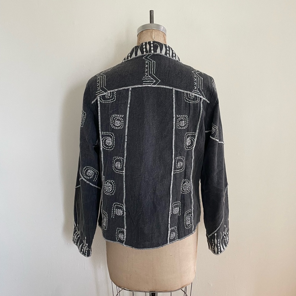 Parsley & Sage jacket blazer grey white embroidery medium - Picture 2 of 5